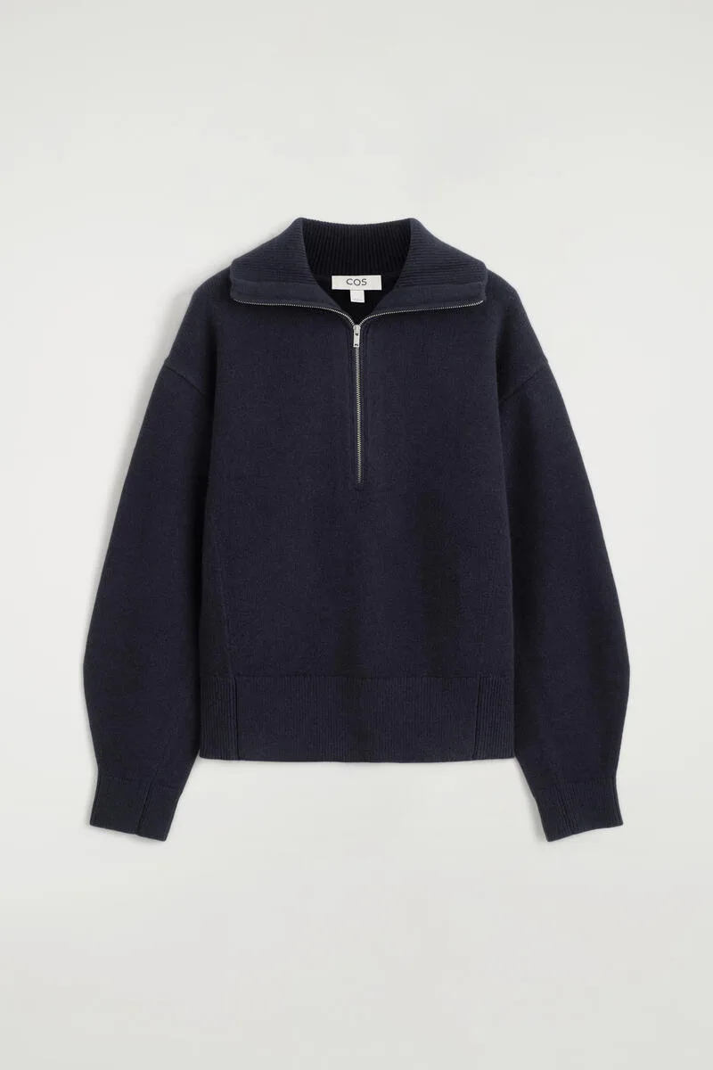 Merino Wool Mock-Neck Zip-Up Sweater by COS
