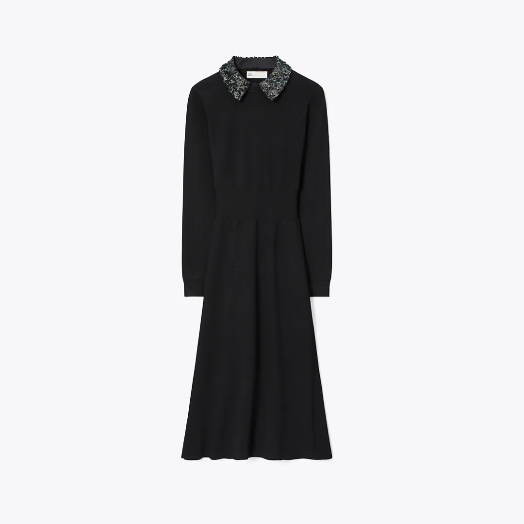 Embellished Collar Viscose Dress by Tory Burch