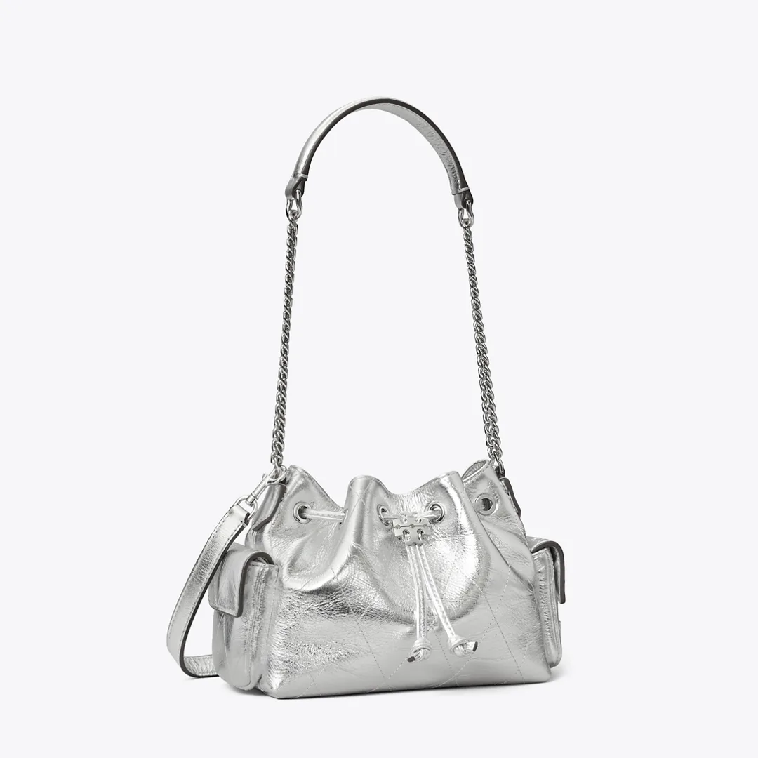Mini Charlie Quilted Metallic Drawstring Shoulder Bag by Tory Burch