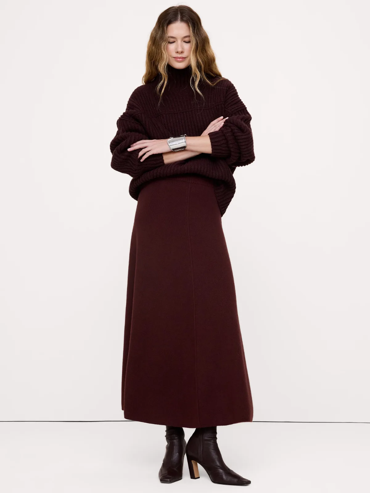 Wool-Cotton Maxi Sweater Skirt