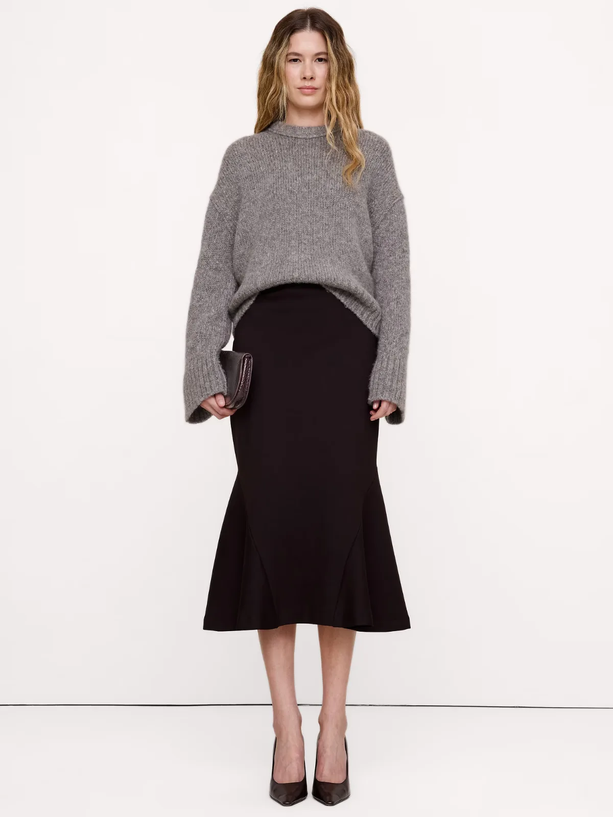 Paneled Ponte Pull-On Midi Skirt by Banana Republic
