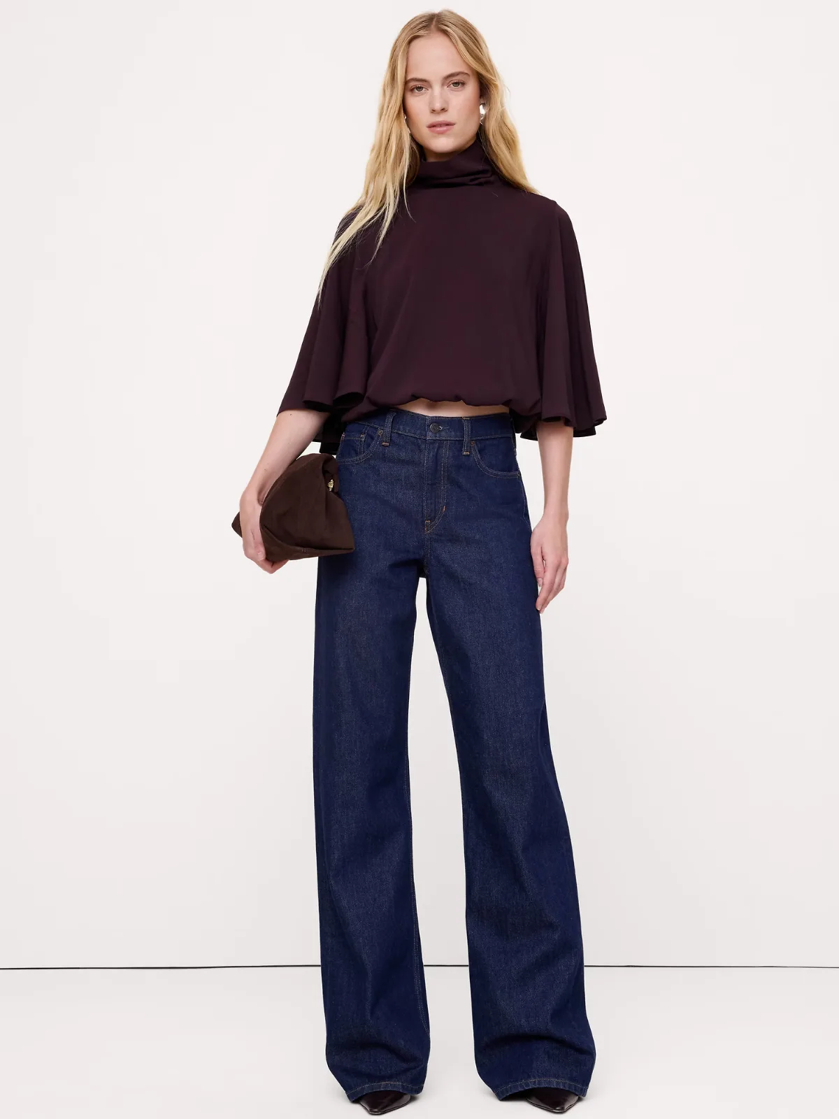 Georgette Ruched Mock-Neck Cropped Top by Banana Republic