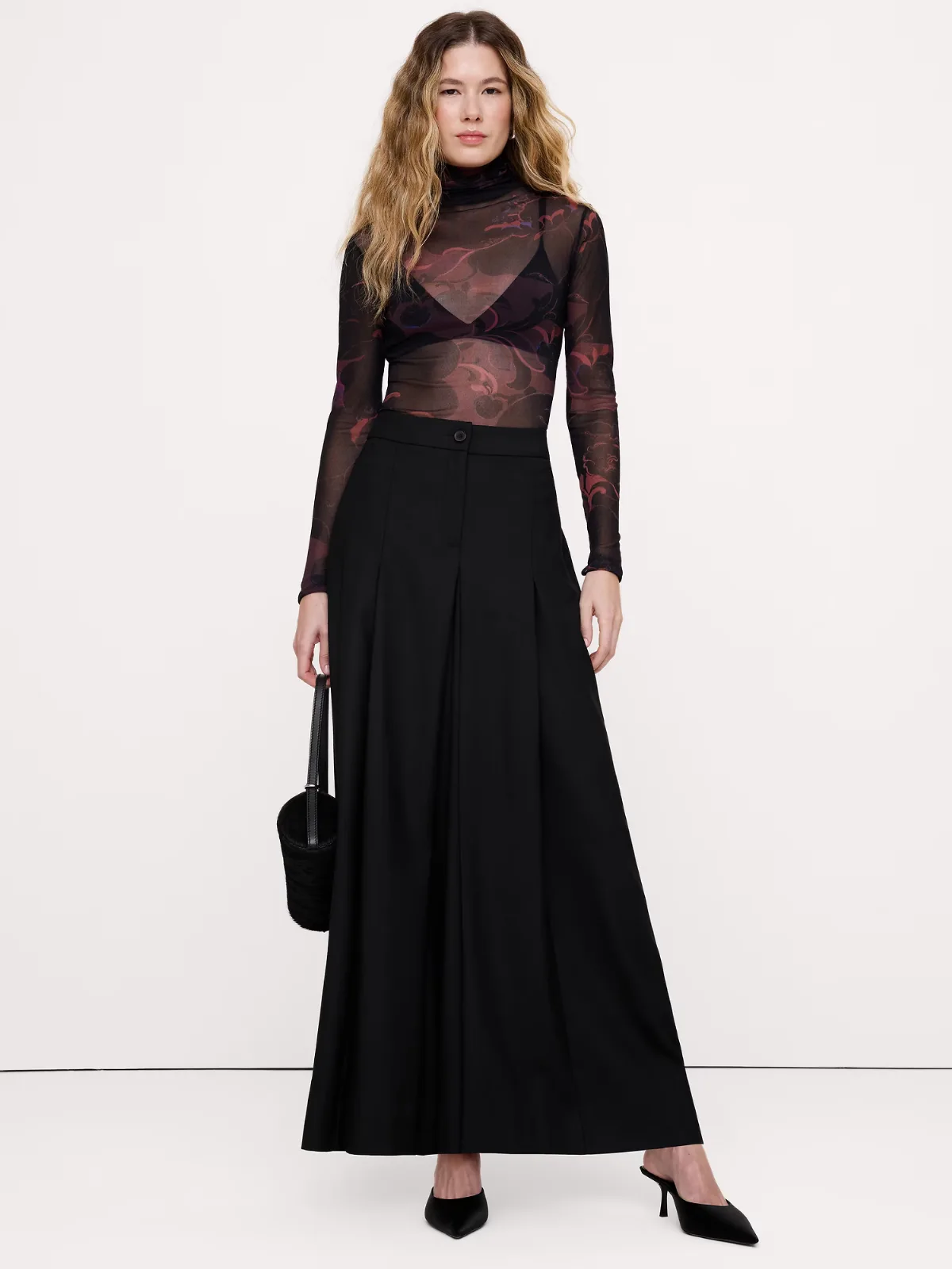 High-Rise Wide-Leg Wool-Blend Palazzo Pant by Banana Republic