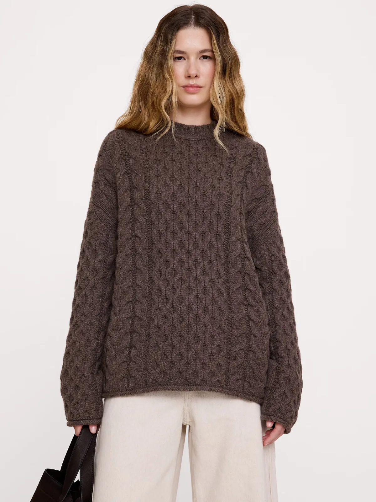 Italian Merino-Blend Cable Tunic Sweater by Banana Republic