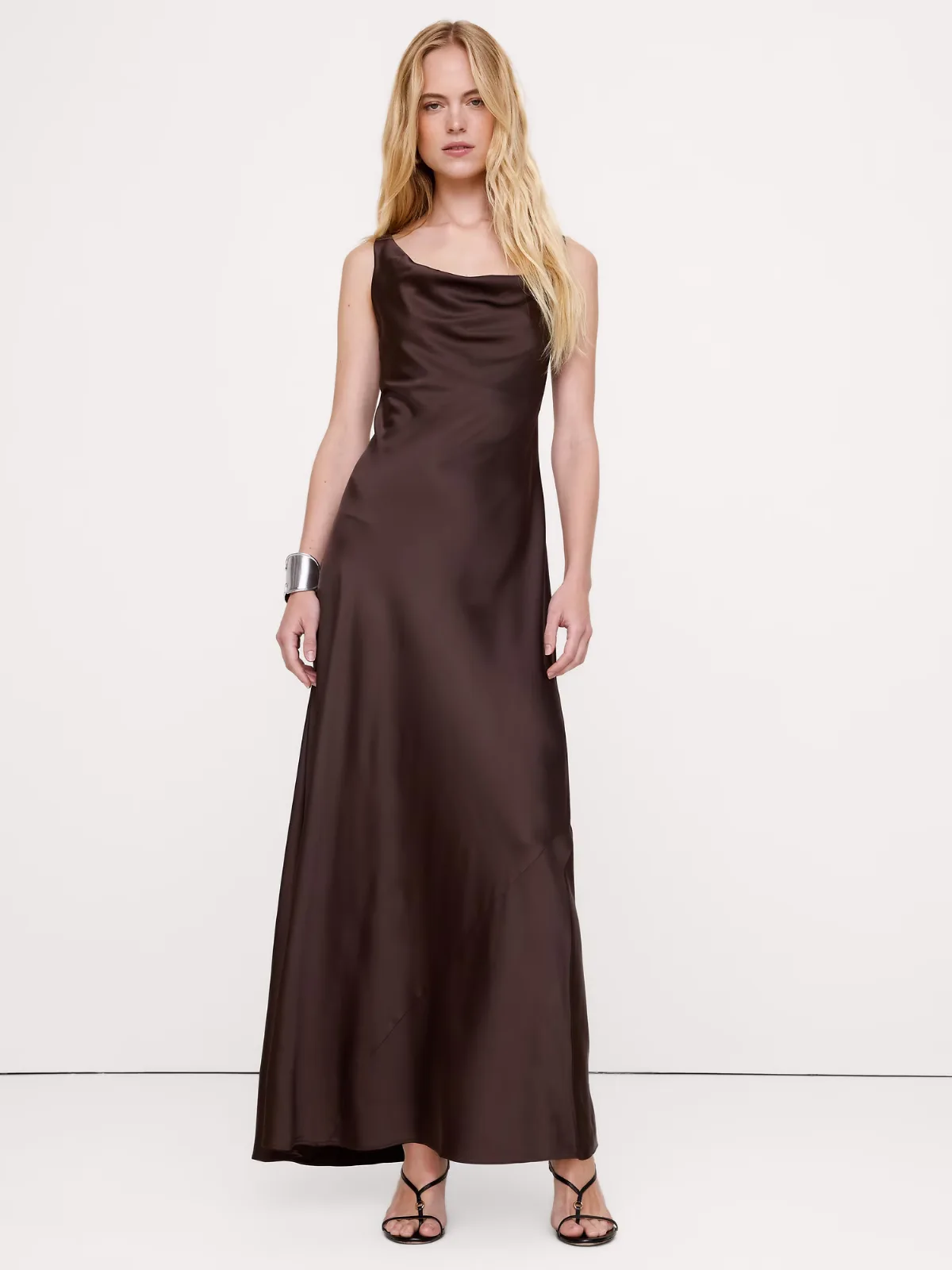 Stretch-Satin Cowl-Neck Midi Dress by Banana Republic