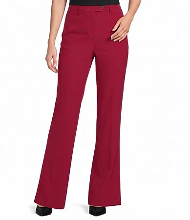 Woven Crepe High Rise Flat Front Wide Leg Full Length Pants by Calvin Klein