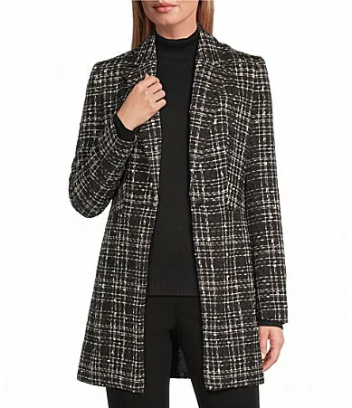 Woven Tweed Notch Lapel Long Sleeve Blazer by Calvin Klein