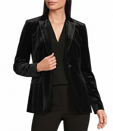 Velvet Notch Lapel Long Sleeve Blazer by Calvin Klein