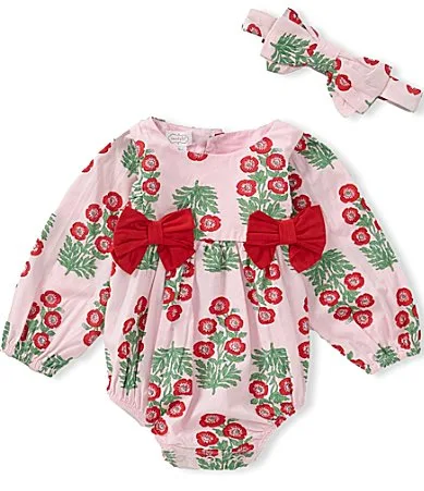 Long-Sleeve Floral-Bouquet-Printed Bodysuit by Mud Pie