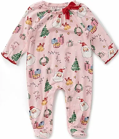 Long Sleeve Mixed Media Christmas Inspired Print Footed Pajamas by Mud Pie