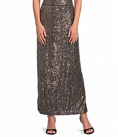 Sequin Mesh Side Slit Skirt