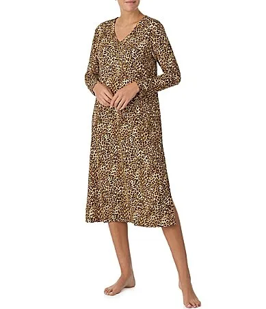 Animal Print Long Sleeve V-Neck Sweater Knit Long Nightgown by Tommy Bahama