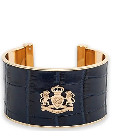 Lauren Ralph Lauren Gold Tone Navy Logo Leather Cuff Bracelet by Ralph Lauren
