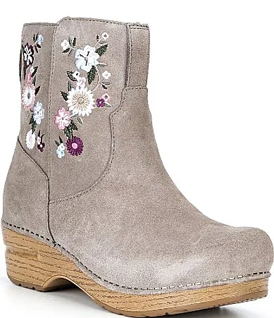 Shiloh Floral Embroidered Suede Booties by Dansko