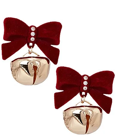 Red Velvet Bow Jingle Bell Drop Earrings by Merry & Bright