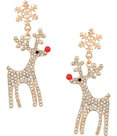 Crystal Pave Christmas Rudolph Drop Earrings