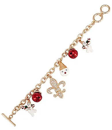 Mr. Bingle Jingle Bell & Fleur De Lis Christmas Charm Bracelet