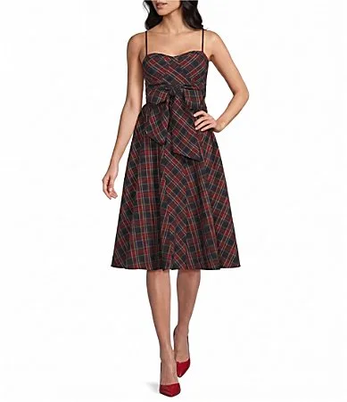 Plaid Sweetheart Neck Sleeveless Bow Dress by Honey and Rosie