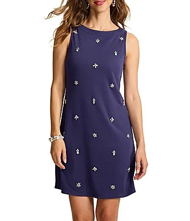 Darcy Ponte Double Double Knit Sleeveless Embellished A-Line Dress by Tommy Bahama
