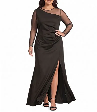 Illusion One Shoulder Long Sleeve Scuba Dress by Xscape