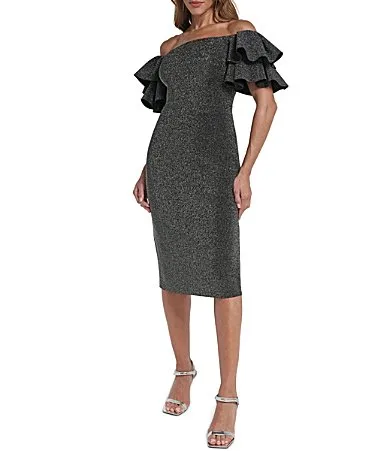 Off-The-Shoulder Ruffle Sleeve Sheath Dress by Eliza J