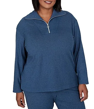 Luxe Rib Knit Portrait Long Sleeve Quarter Zip Pullover Top by Ruby Rd
