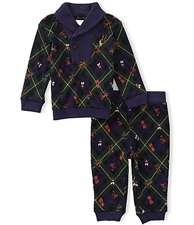 Long-Sleeve Plaid Pullover Matching Jogger Pant Set by Ralph Lauren