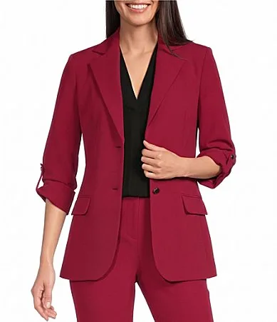 Woven Crepe Notch Collar 34 Sleeve 2 Front Button Blazer by Calvin Klein