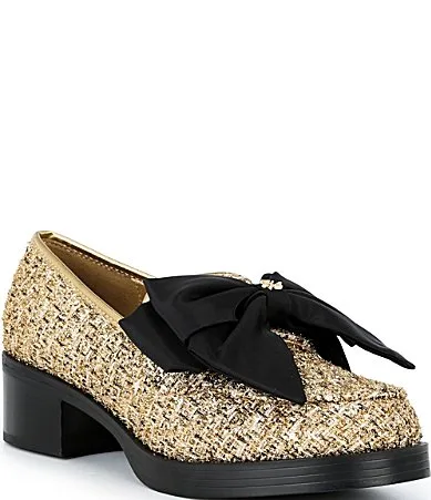 Camilia Metallic Fabric Bow Detail Loafer Pumps by Karl Lagerfeld