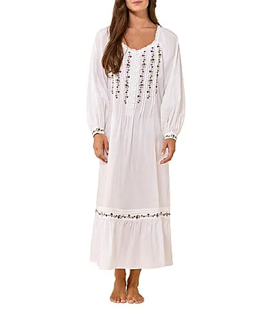 Long Sleeve Sweetheart Neck Cotton Lawn Long Nightgown by Eileen West