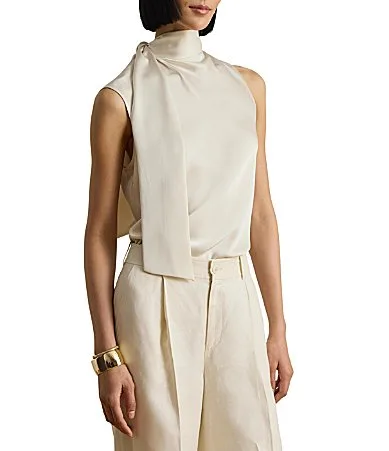 Woven Charmeuse Tie Neck Sleeveless Blouse by Ralph Lauren