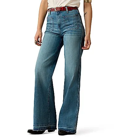 Mavis Stretch Denim High Rise Flat Front Full Length Frayed Hem Jeans by Ariat