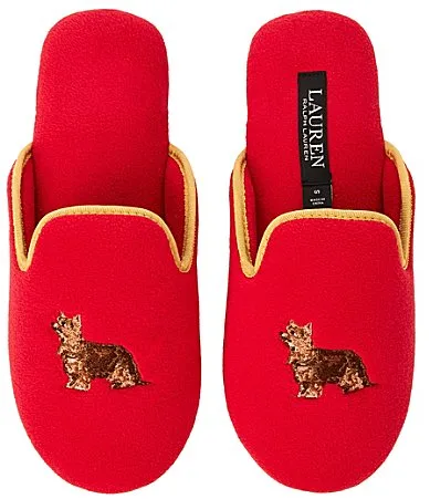 Embroidered Yorkshire Terrier Motif Slippers by Ralph Lauren