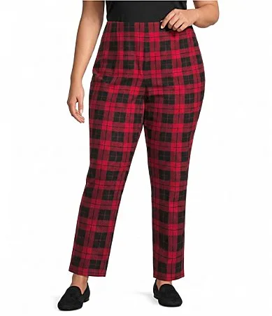 Plaid Straight Leg Pull-On Ponte Pants by Allison Daley