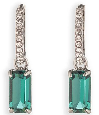 Lauren Ralph Lauren Silver Tone Emerald Hoop Drop Earrings