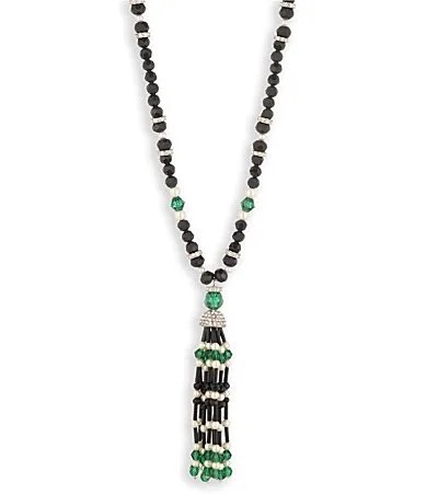 Lauren Ralph Lauren Silver Tone Deco Beaded Tassel Y-Necklace by Ralph Lauren