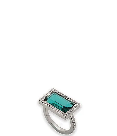 Lauren Ralph Lauren Silver Tone Emerald Baguette Stone Cocktail Ring by Ralph Lauren