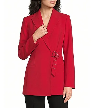 DKNY by Donna Karan Tech Tailoring Notch Collar Long Sleeve Front Belt Jacket by Donna Karan