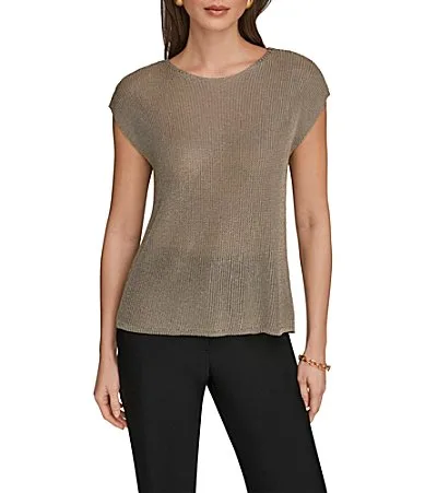 Donna Karan Cap Sleeve Metallic Knit Sweater by Donna Karan