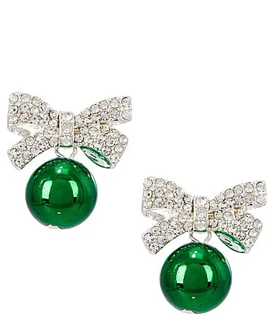 Merry & Bright Crystal Pave Christmas Bow Bead Drop Earrings by Merry & Bright