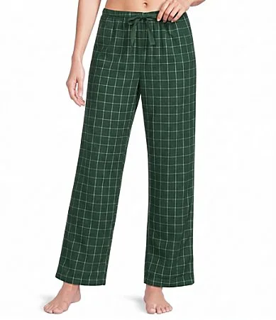 Sleep Sense Flannel Green Plaid Print Drawstring Elastic Waist Coordinating Holiday Sleep Pants