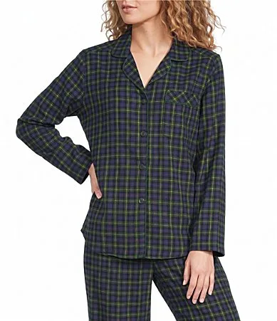 Sleep Sense Flannel Long Sleeve Notch Collar Coordinating Button Front Holiday Sleep Top by Sleep Sense