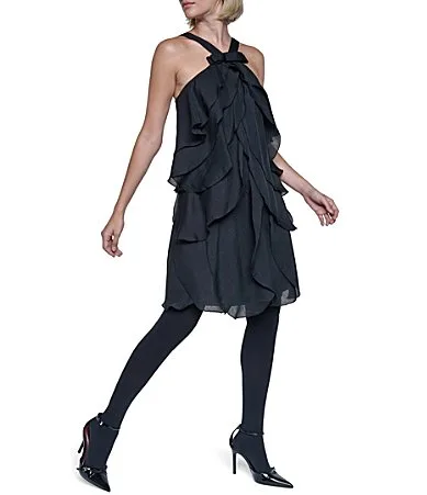 Sonia Rykiel Organza Petal Layered Halter Neck with Front Bow Short Dress by Sonia Rykiel