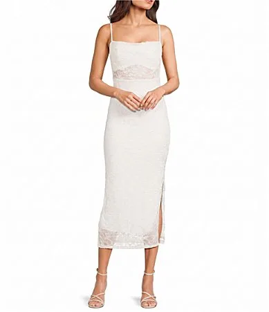 Honey and Rosie Peek-A-Boo Cowl Neck Sleeveless Lace Midi Dress by Honey and Rosie