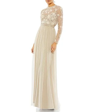 Mac Duggal Illusion Crew Neck Long Sleeve Gown by M.A.C.
