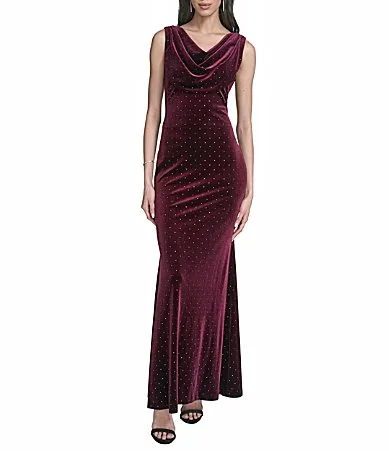 Sleeveless Cowl Neck Velvet Sheath Dress by Eliza J