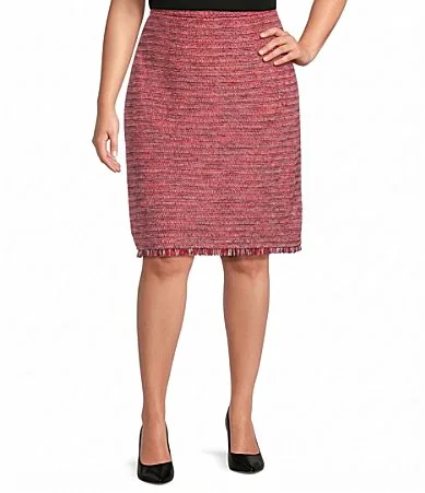Ming Wang x Anna Marie A-Line Fringe Trim Tweed Knit Pull-On Coordinating Skirt by Ming Wang