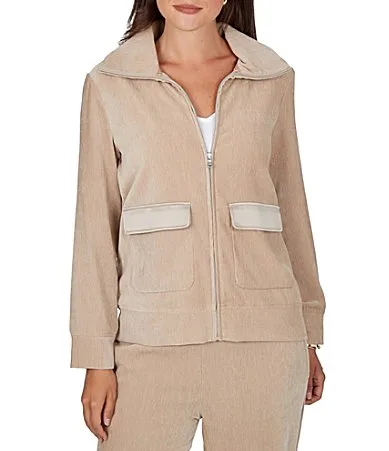 Coordinating Velveteen Portrait Collar Long Sleeve Zip Front Jacket