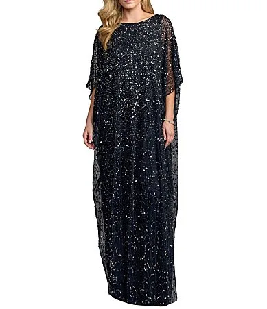 Mac Duggal Beaded Mesh Kaftan Long Dress by M.A.C.