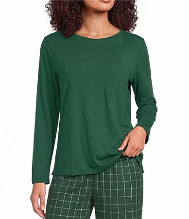 Solid Ribbed Knit Round Neck Long Sleeve Coordinating Sleep Top by Sleep Sense
